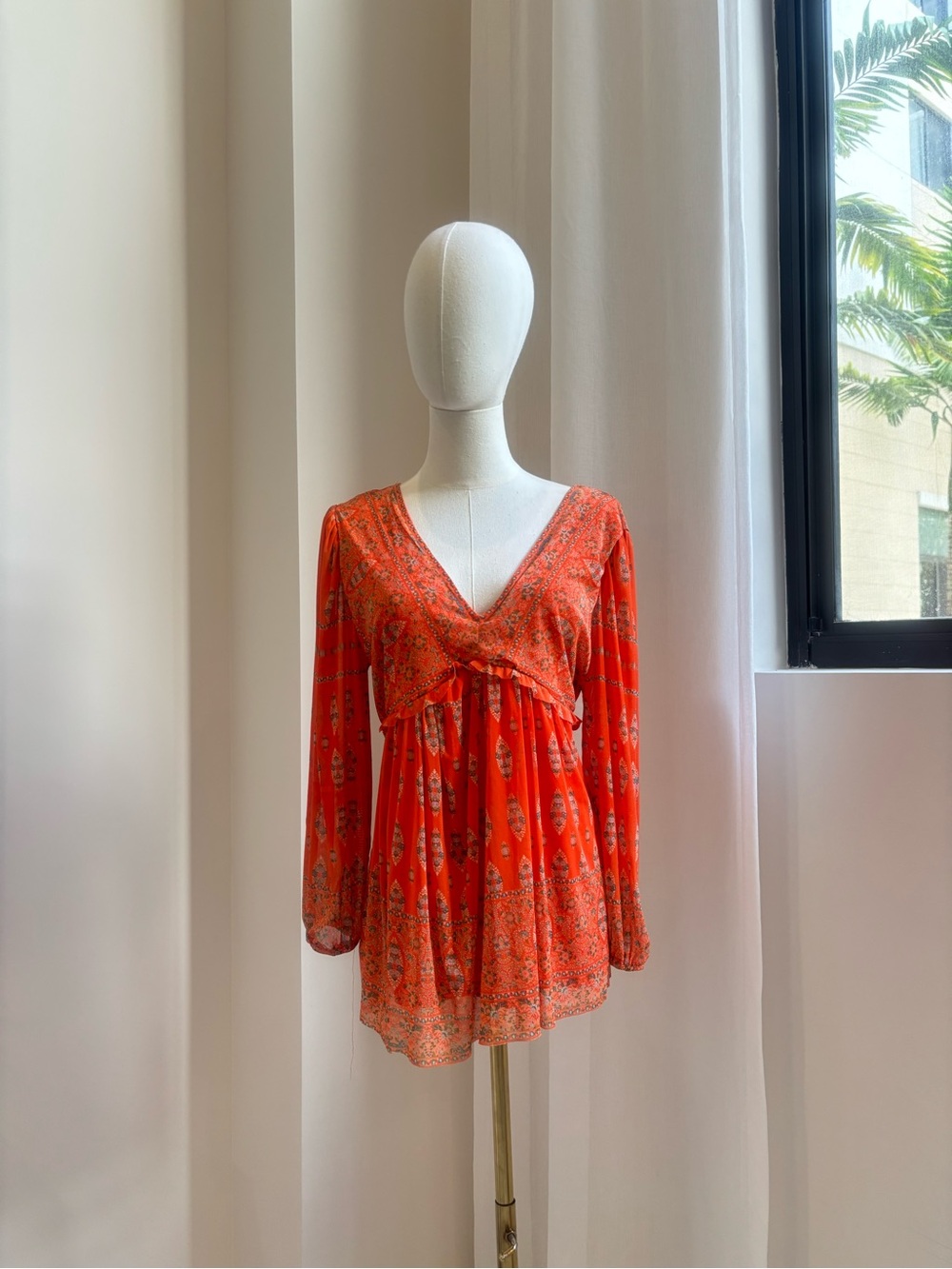 Rose & Olive Orange V-Neck Boho Tunic